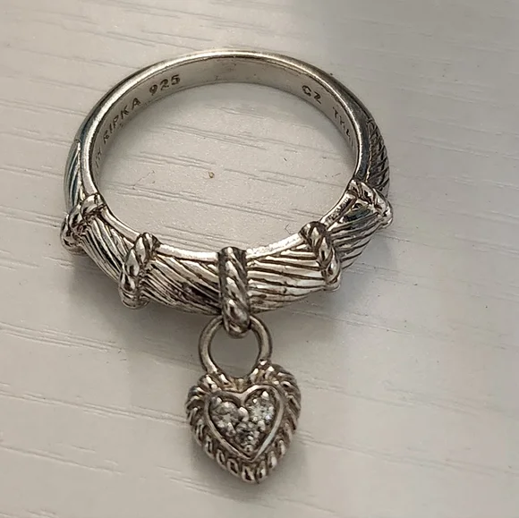 Judith Ripka Sterling Silver Heart Charm Ring Size 11 - Picture 10 of 10